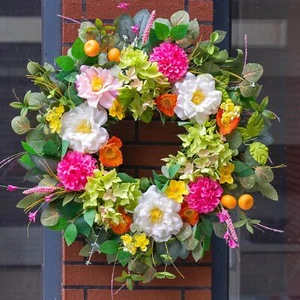 Spring Wreaths for Front Door 24 Inch Vibrant Summer Peony Hydrangea Floral - Picture 1 of 7