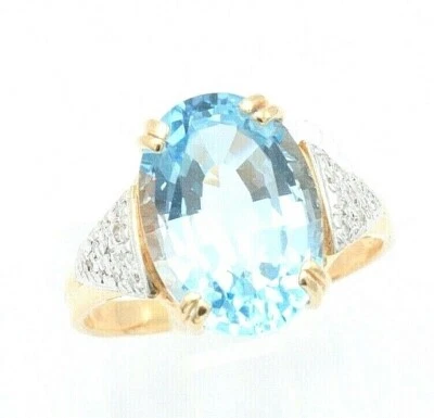 5.00 Carat Oval Brilliant Cut Blue Topaz Diamond Ring 14k Yellow Gold New In Box - Image 1 of 4