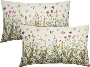Frühling Blumenmuster Lendenwirbel Kissenbezüge 2er Set, 12x20 Zoll Feder botanischer Druck - Bild 1 von 7