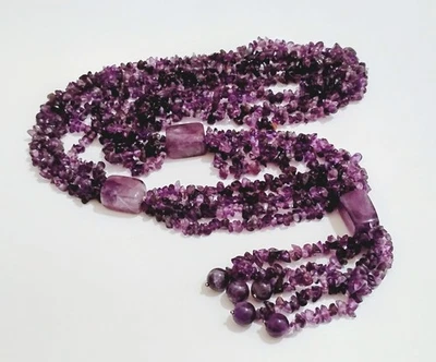 Amethyst Nugget Chip Necklace 34" Long Chunky Multistrand Tassel Statement  - Image 1 of 4