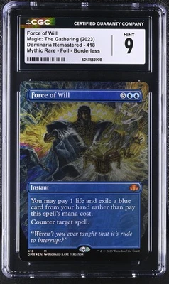 FORCE OF WILL Dominaria Remastered Borderless Foil Mythic CGC 9 MTG - Image 1 of 2
