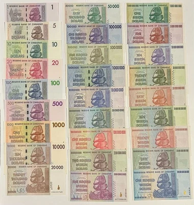 Zimbabwe Banknotes $1 - $100 Trillion Inflation Currency (27 Banknotes) - Image 1 of 4