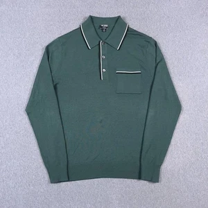 Todd Snyder Shirt Mens Medium Green Merino Wool Tipped Polo Long Sleeve - Picture 1 of 11