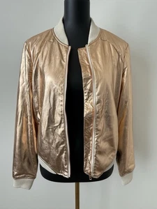 Bagatelle Metallic Rose Gold Bomberjacke Damen M Reißverschluss vorne Spaß Snazzy EUC - Bild 1 von 12