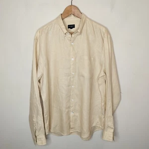 Club Monaco Linen Button Down Shirt XL Mens Slim Fit Pale Yellow Long Sleeve - Picture 1 of 8