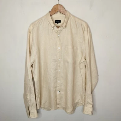 Club Monaco Linen Button Down Shirt XL Mens Slim Fit Pale Yellow Long Sleeve - Image 1 of 4