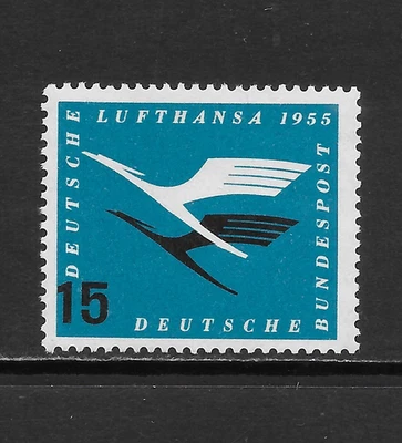 GERMANY  SCOTT C63 MLH F/VF - 1955 15pf BLUE & BLACK - LUFTHANSA ISSUE - Image 1 of 2