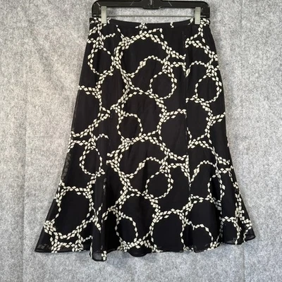 Falda midi acampanada de seda pura Talbots Petites talla 8 cadena negra minimalista de lujo Foto 1 de 4