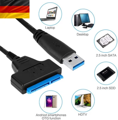 USB 3.0 auf zu SATA Adapter Kabel 22 Pin Für 2,5" Festplatte PC Laptop HDD SSD - Bild 1 von 4