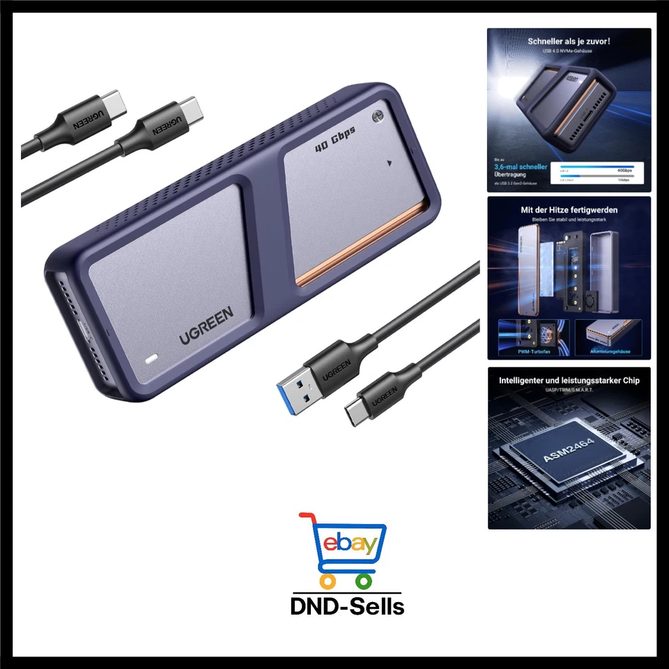 USB 4 NVMe Gehäuse Aluminium 8TB 40Gbps Kühllösung Schnelladapter - Bild 1 von 4