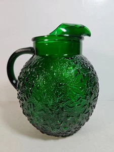 Jarra de bolas Anchor Hocking Lido Milano bosque verde esmeralda vidrio arrugado EX - Imagen 1 de 7