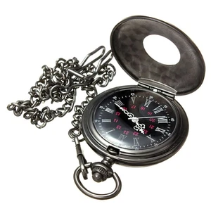 Black Retro Steampunk Pocket Watch Vintage Quartz Pendant Necklace Chain Gift - Picture 1 of 9