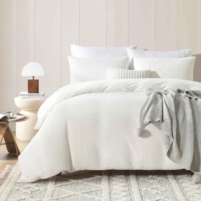 NEW Rosecret Cooling Cotton White Waffle 3Pc Duvet Cover Set, King $150 Foto 1 de 2