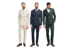 Traje de hombre de 2 piezas a cuadros de doble botonadura calce ajustado - costaba 202,97 £ - Imagen 1 de 19