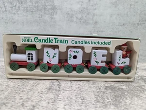 Vintage 80’s Holz Weihnachten NOEL Zug Mini Kerzenhalter - Bild 1 von 6