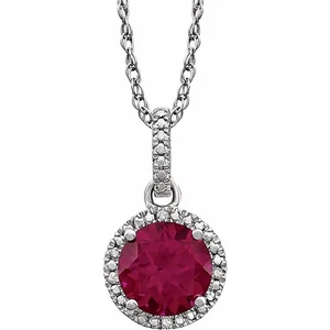 Rh Sterling Silver, Lab Created Ruby,.01 CTW Diamond Necklace, 18 Inch - Picture 1 of 5