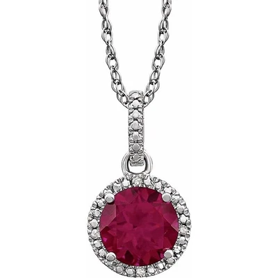 Rh Sterling Silver, Lab Created Ruby,.01 CTW Diamond Necklace, 18 Inch - Image 1 of 4