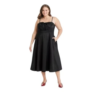 A New Day Women's Bow Midi Dress Sleeveless Pockets Black Size 16 - Picture 1 of 12