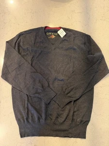 Orvis Mens Merino Wool Sweater M Charcoal V-Neck Fishing Fly Embroidered NWT - Picture 1 of 4
