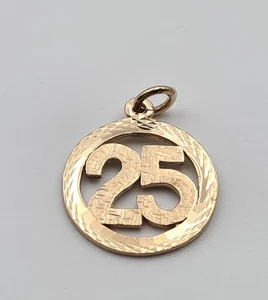 9ct Gold Charm Pendant 25 Round Disc 1.6g 9k 375 Gold 25th Anniversary Birthday - Picture 1 of 15