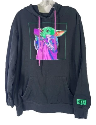 NEFF Star Wars Mens Black XXL Hoodie Grogu Retro Baby Yoda Sweatshirt Hooded - Image 1 of 4