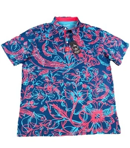 Pins & Aces Polo Shirt Men’s XL CABO COLADA Blue Floral Built In Sunglass Holder - Picture 1 of 7