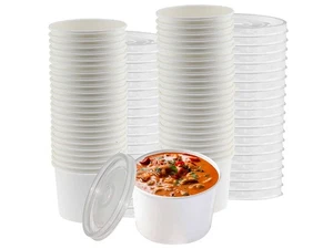 Contenedores de sopa de papel de 12 oz con tapas, cuencos de sopa desechables con tapas, 50 unidades, - Imagen 1 de 7