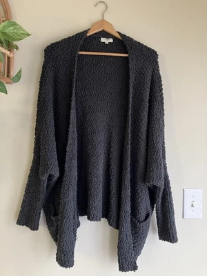 Umgee Dark Gray Popcorn Knitted Cardigan Sweater Woman’s Size L W/Pockets Grey - Image 1 of 4