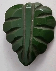 Vintage Deeply Carved Leaf Broach Lapel Pin 2.25" × 2" Green MCM - Picture 1 of 5