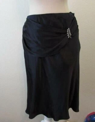 WHBM black silk sz 10 flounce hem draped front embellished crystals skirt MINT - Image 1 of 4