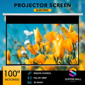 100 Inch Projector Screen Motorized 16:9 3D HD Portable Home Cinema w/Controller - Picture 1 of 12