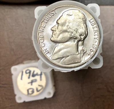 ORIGINAL  BU Roll 1964 Jefferson Nickels 40 Lustrous Attractive Coins - Image 1 of 3