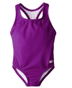 Speedo Girls Kids Solid Racerback One Piece Swimsuit Purple Size 4 4036 - Picture 1 of 2