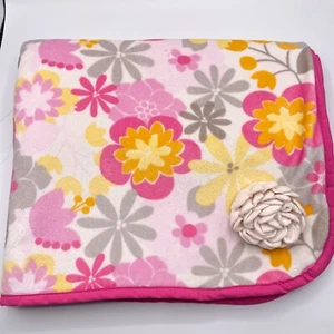 Carters Floral 3D Flower Baby Blanket Pink Gray Yellow Sherpa Plush VTG 30x40 - Picture 1 of 6