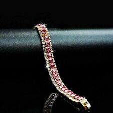 7 Ct Round Cut Lab Created Red Ruby Women's Bracelet Gift 14K Yellow Gold Plated