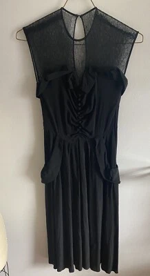 Vintage Black Dress Lace Bodice Ruffle Trim Size XS Chest 28 Waist 24” Length 46 - Image 1 of 4