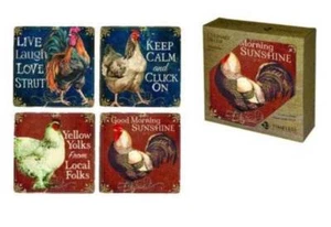 Rooster Coaster Set Chicken Hen Live Laugh Strut Keep Calm Cluck On USA Funny! - Picture 1 of 1