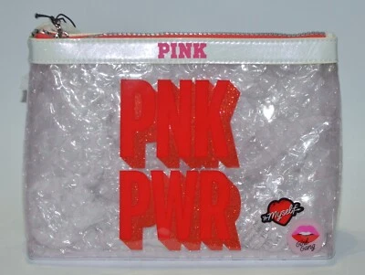 全新 VICTORIA'S SECRET 粉色 POWERNPNK PWR 透明红色化妆盒 美容包 POUCH — 第 1/4 张图片