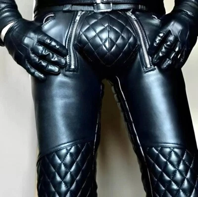 Men's Real Leather Pant Punk Kink Jeans BLUF Trousers Pants Breeches Bikers Cuir - Image 1 of 4