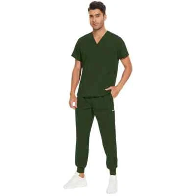 Traje Jogger Médico Uniformes Manga Corta Cuello en V Enfermera Conjunto Exfoliante Ropa Clínica Foto 1 de 4