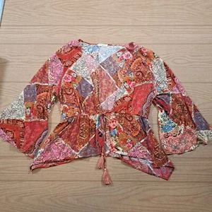 Lovestitch The Bronx Ruby Kimono Tie Front Bluse Top M Boho Beachy Flowy - Bild 1 von 6