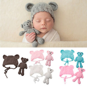 Newborn Baby Girl Boy Crochet Knit Bear +Hat Set Photography Prop Photo Gift