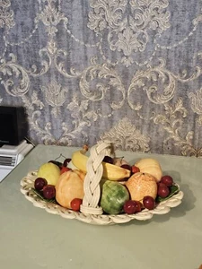 Bassano Made In Italy Large Ceramic Fruit Basket Oval Vintage 1970's Art Pottery - Picture 1 of 10