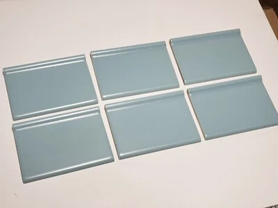 Vtg 6 AO Ceramic Tiles - Light Blue Matte Cove Edge 6" x 4 1/8" Wide Rectangle - Image 1 of 4