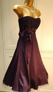 Warehouse Special Occasion Purple Satin Beaded Bandeau Silk Trim Dress UK 12 - Picture 1 of 12