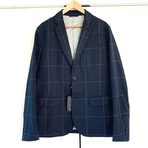 Armani Exchange Blazer Jacket Navy Blue Sports Coat Grid Print Plaid NEW Size 38 - Picture 1 of 9