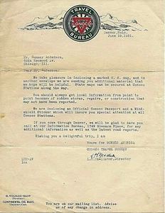 VINTAGE 1931 CONOCO GAS/OIL TRAVEL BUREAU ADVERTISING LETTERHEAD, DENVER, COLO. - Picture 1 of 1