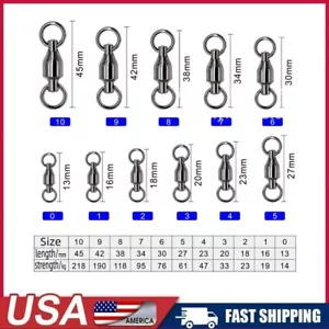 Heavy Duty Stainless Steel Ball Bearing Fishing Swivels Solid Rings Size #0-7 - Picture 1 of 4