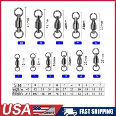 Heavy Duty Stainless Steel Ball Bearing Fishing Swivels Solid Rings Size #0-7 - Image 1 of 4