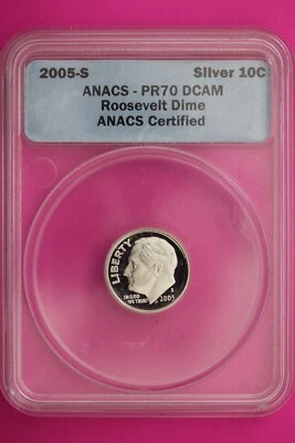 2005 S PR 70 Roosevelt Silver Dime Deep Cameo ANACS Certified Graded Slab 404 - Image 1 of 3